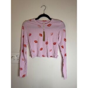 Skims Sleep Super Crop Long Sleeve Cherry Blossom Lipstick Size S NWT